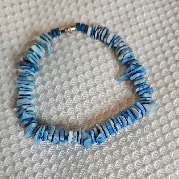 PUKA SHELL BLUE ANKLET/BRACLET 9" SURFER BEACH THEME - Picture 1 of 5